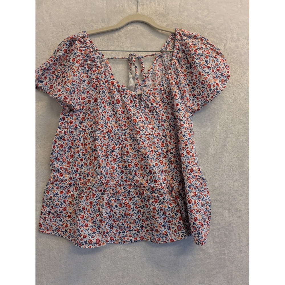 Old Navy Womens Floral Print Puff Sleeve Tiered Babydoll‎ Top Size S